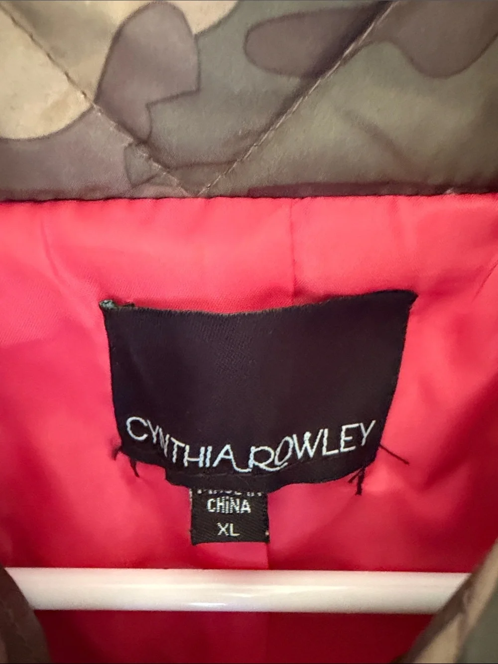 Cynthia Rowley Quilted Camouflage Vest with Pink Lining